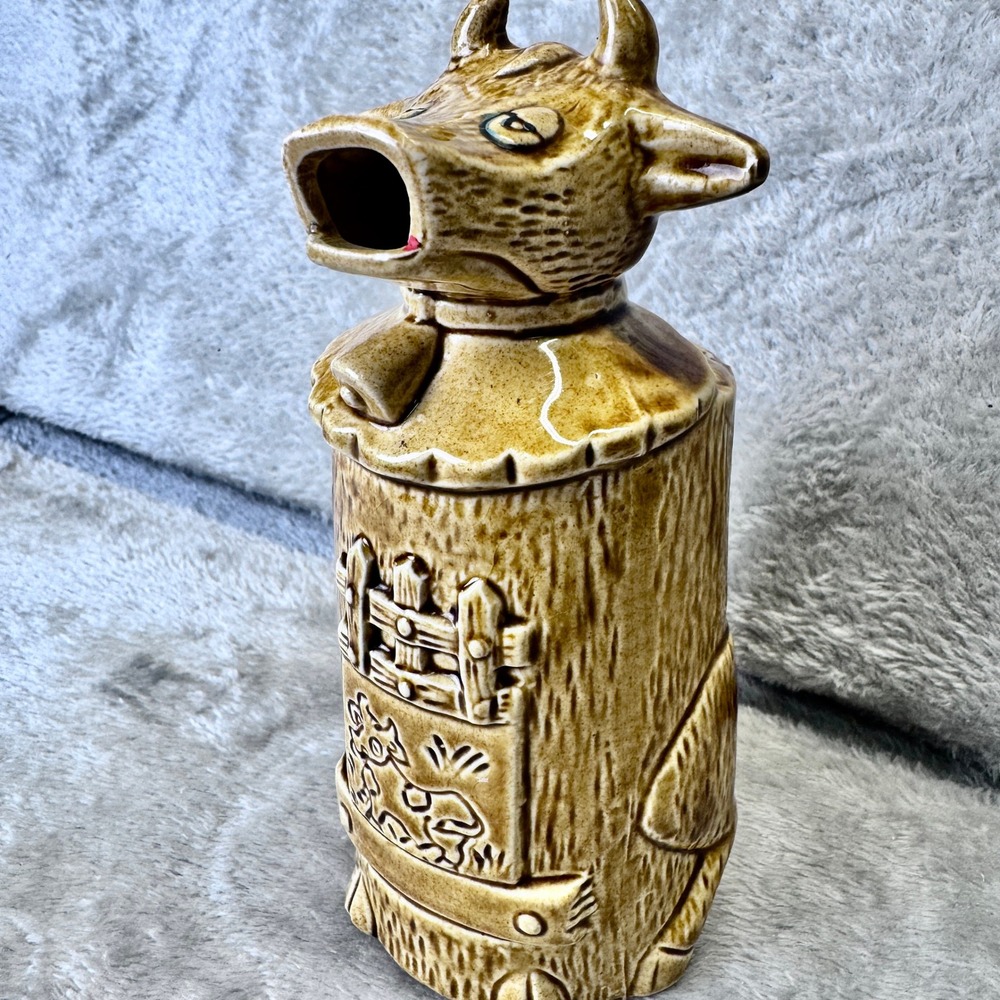 Vintage Ceramic Cow Head‎ Pitcher Bull Farm Folk Art Figural Creamer Jug Retro